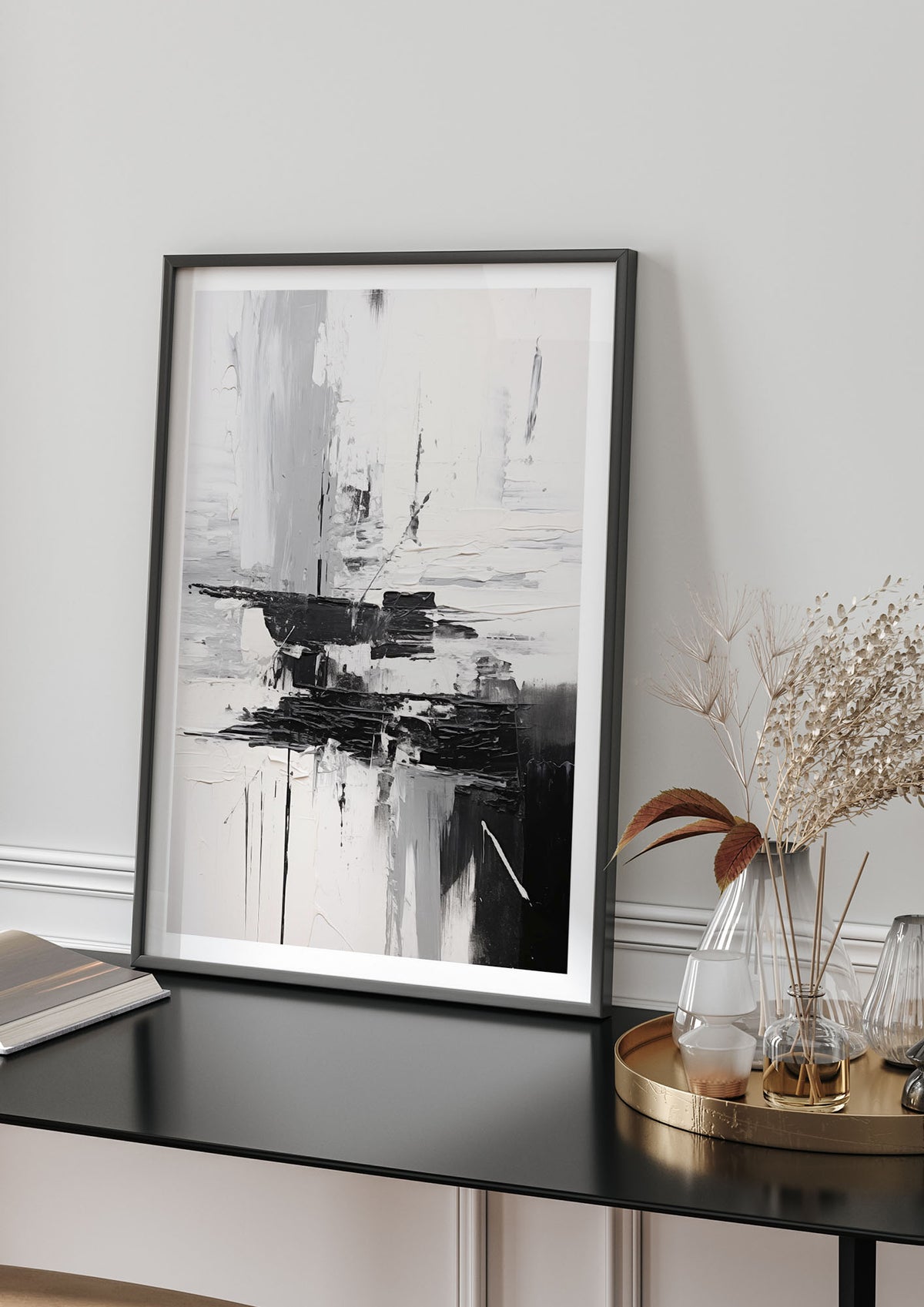 Dynamic Black and White Oil with Abstract Motion