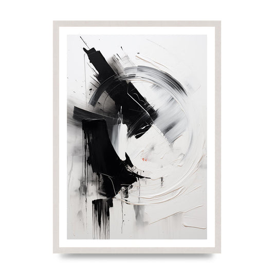 Layered Black and White Emotional Painting, print in an A2 white saw cut grain frame