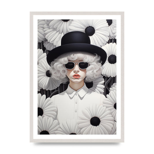 Negative Space Explored in Black and White Digital Art, print in an A2 white saw cut grain frame