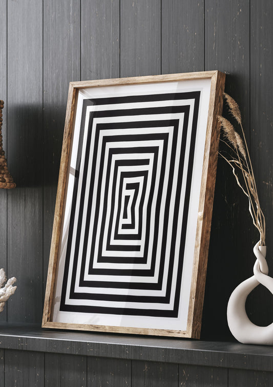 Minimalist Geometric Depth in Black and White