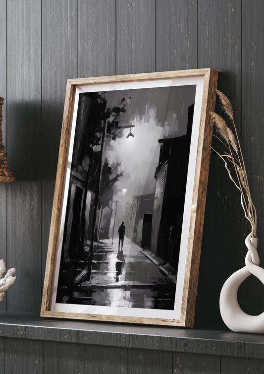 Nocturnal Shades in Black and White Impressionist Style