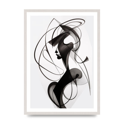 Continuous Line Black and White Sketch, print in an A2 white saw cut grain frame