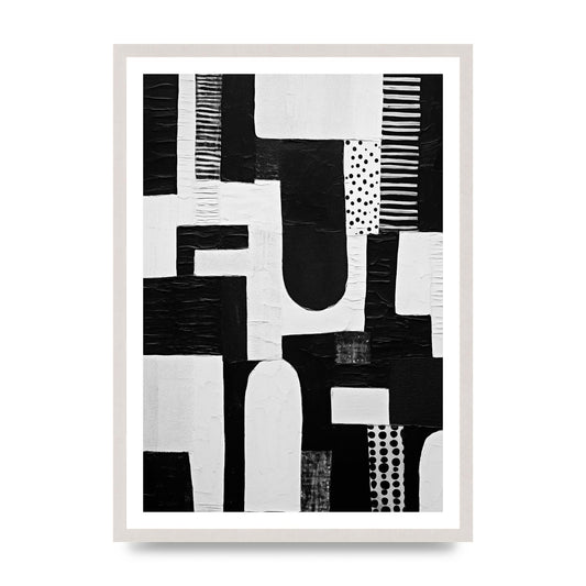 Intricate Monochrome Minimalistic Art, print in an A2 white saw cut grain frame