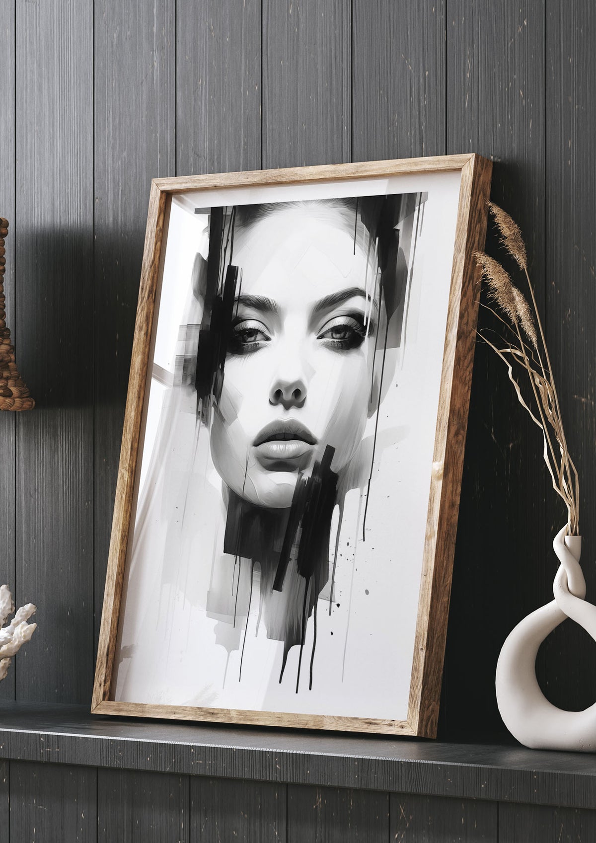 Monochromatic Portrait with Simplified Lines