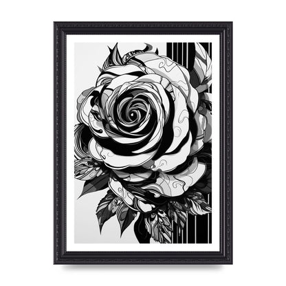 Monet-Inspired Solitary Rose in Black and White
