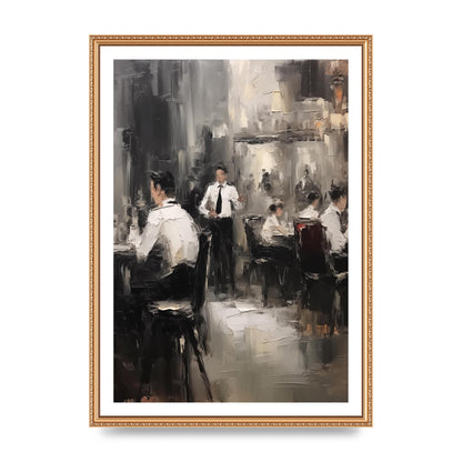Lively Café Scene in Black and White