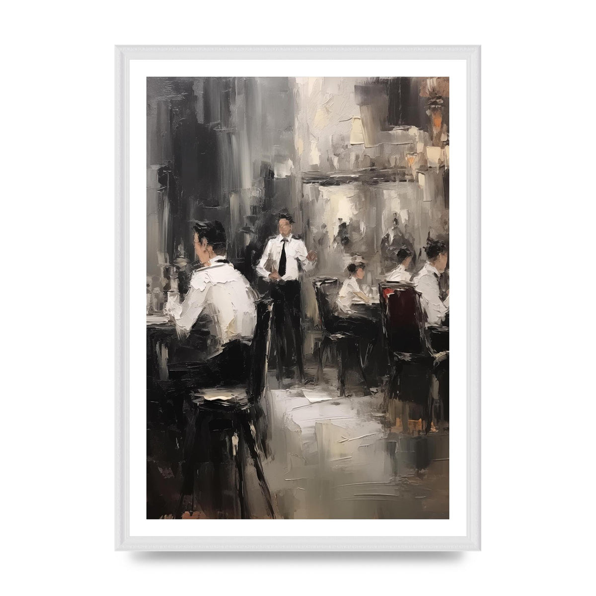 Lively Café Scene in Black and White