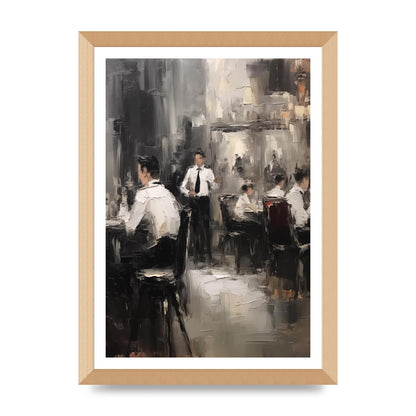 Lively Café Scene in Black and White