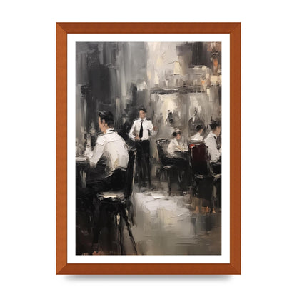 Lively Café Scene in Black and White