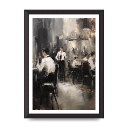 Lively Café Scene in Black and White