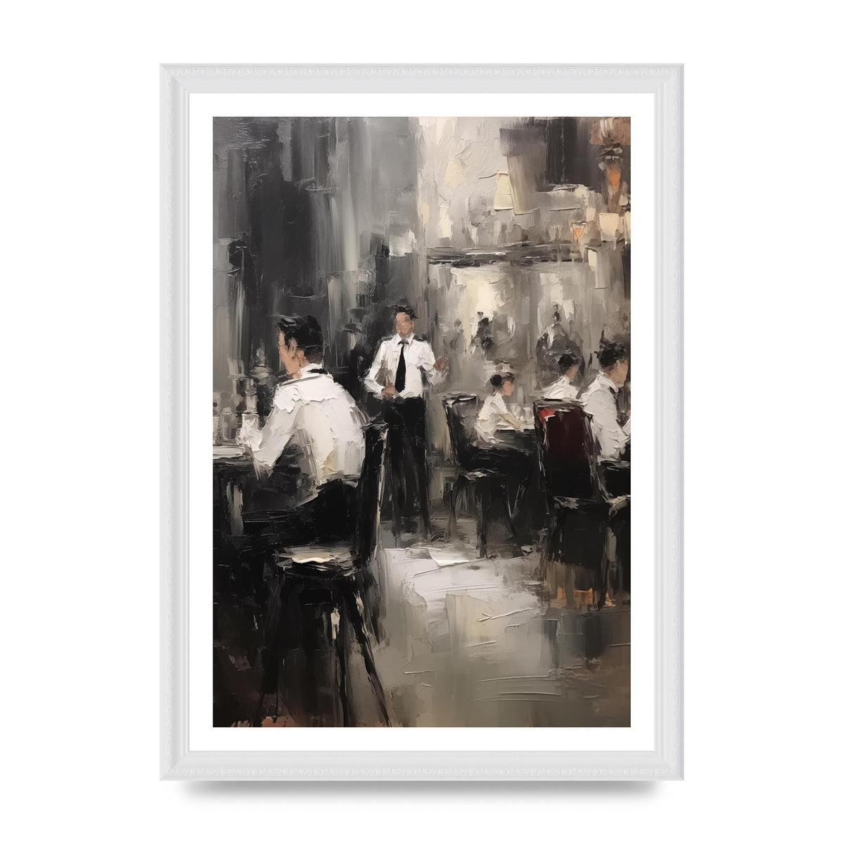 Lively Café Scene in Black and White