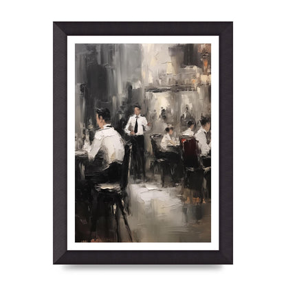 Lively Café Scene in Black and White