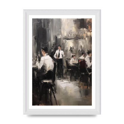 Lively Café Scene in Black and White