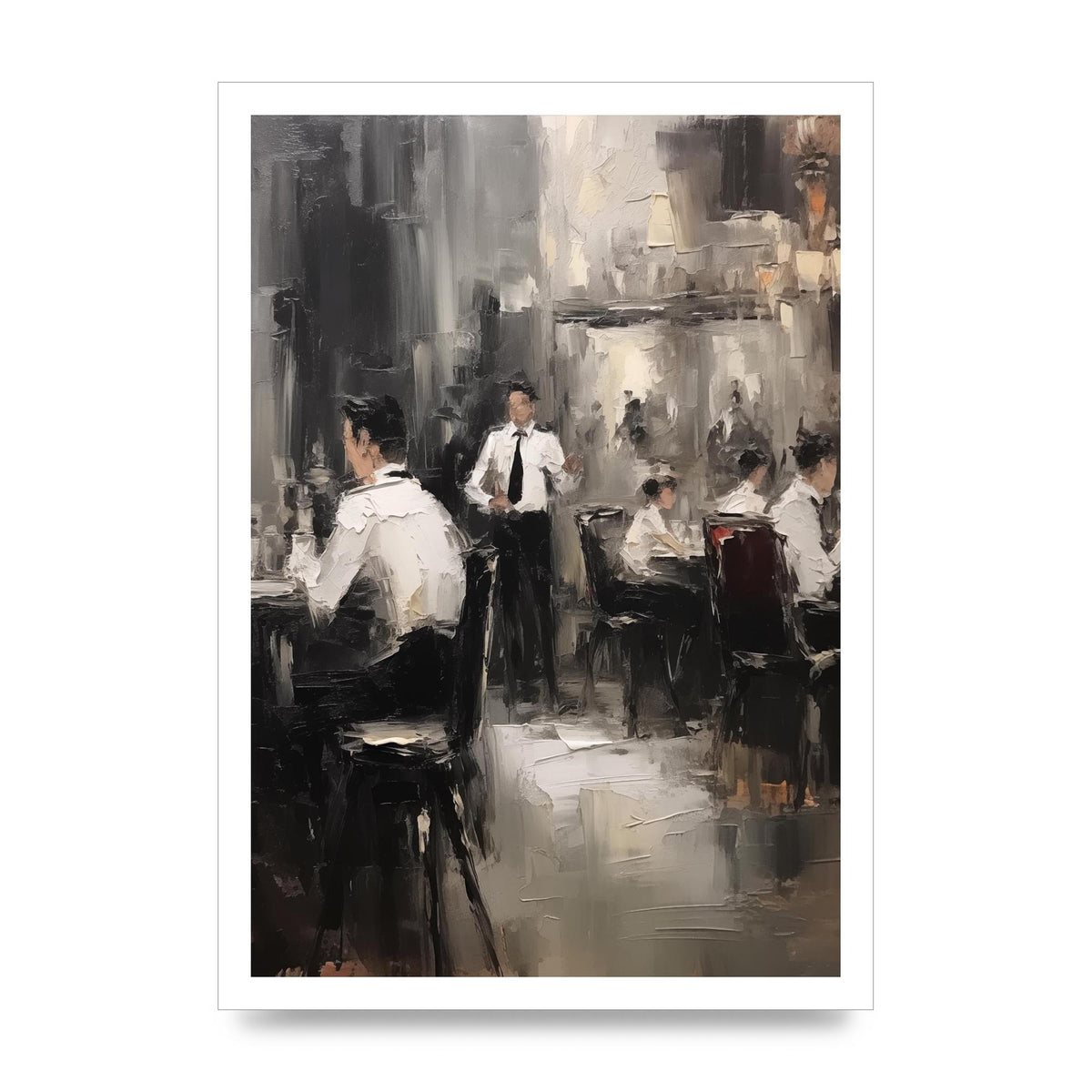 Lively Café Scene in Black and White