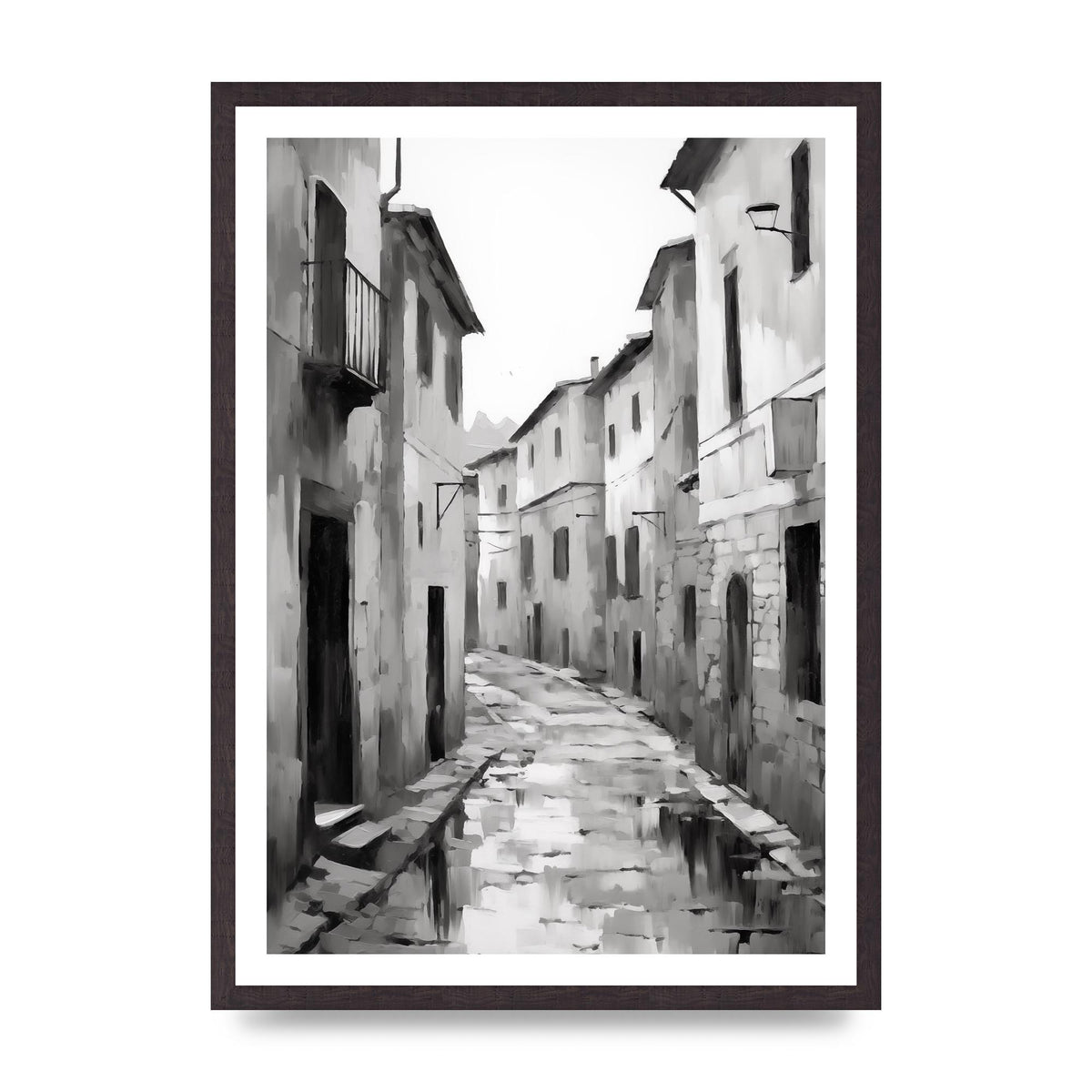 Serene Village Street in Monochrome
