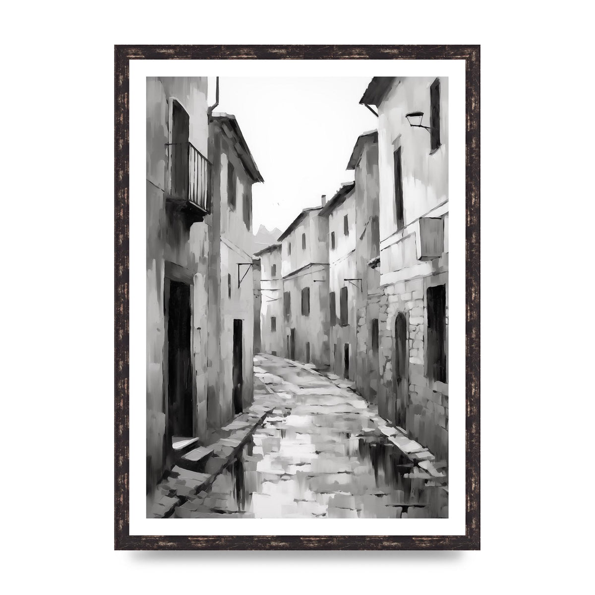 Serene Village Street in Monochrome