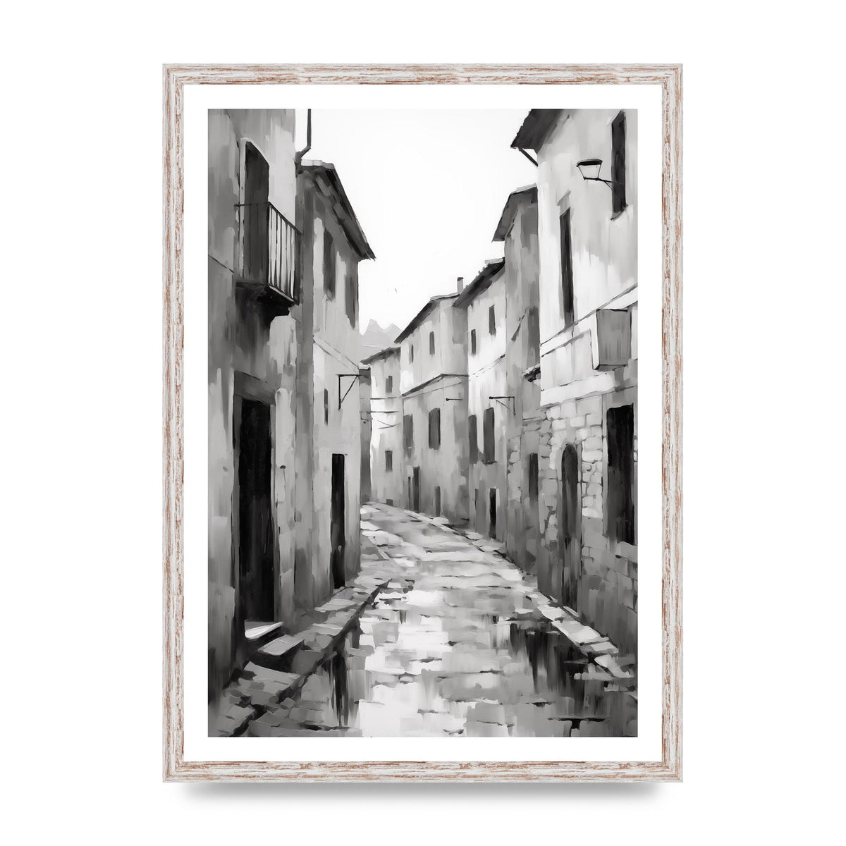 Serene Village Street in Monochrome