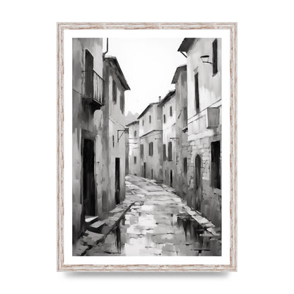 Serene Village Street in Monochrome