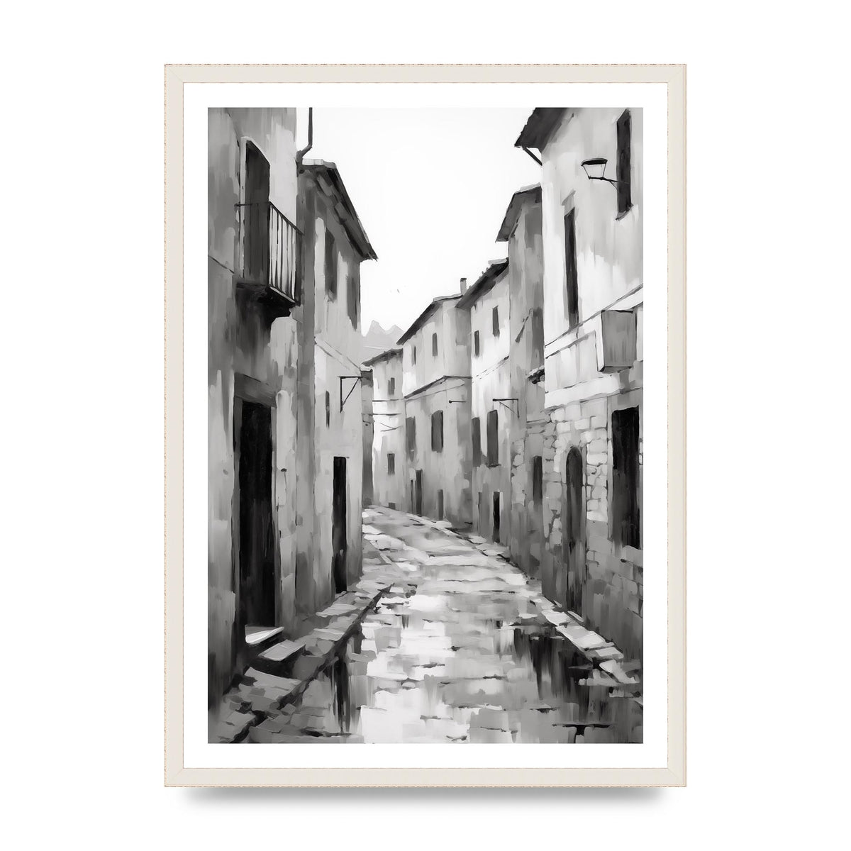 Serene Village Street in Monochrome