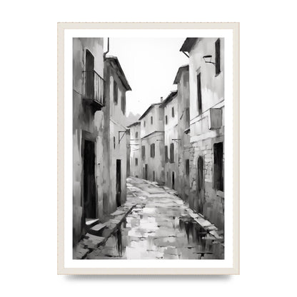 Serene Village Street in Monochrome