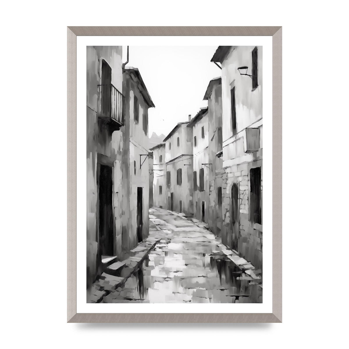Serene Village Street in Monochrome