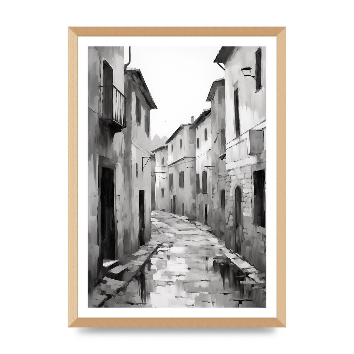 Serene Village Street in Monochrome