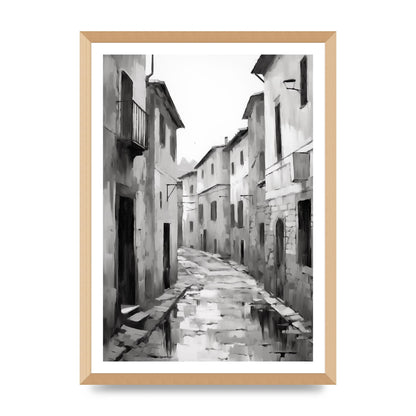 Serene Village Street in Monochrome