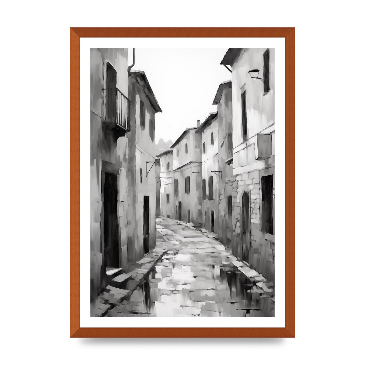 Serene Village Street in Monochrome