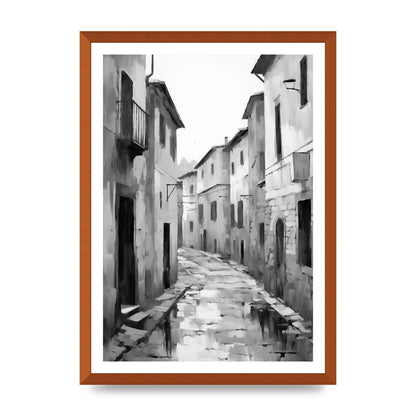 Serene Village Street in Monochrome