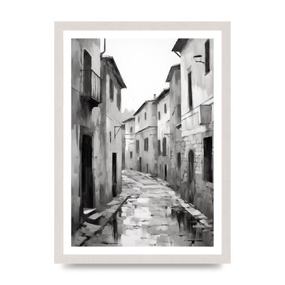 Serene Village Street in Monochrome