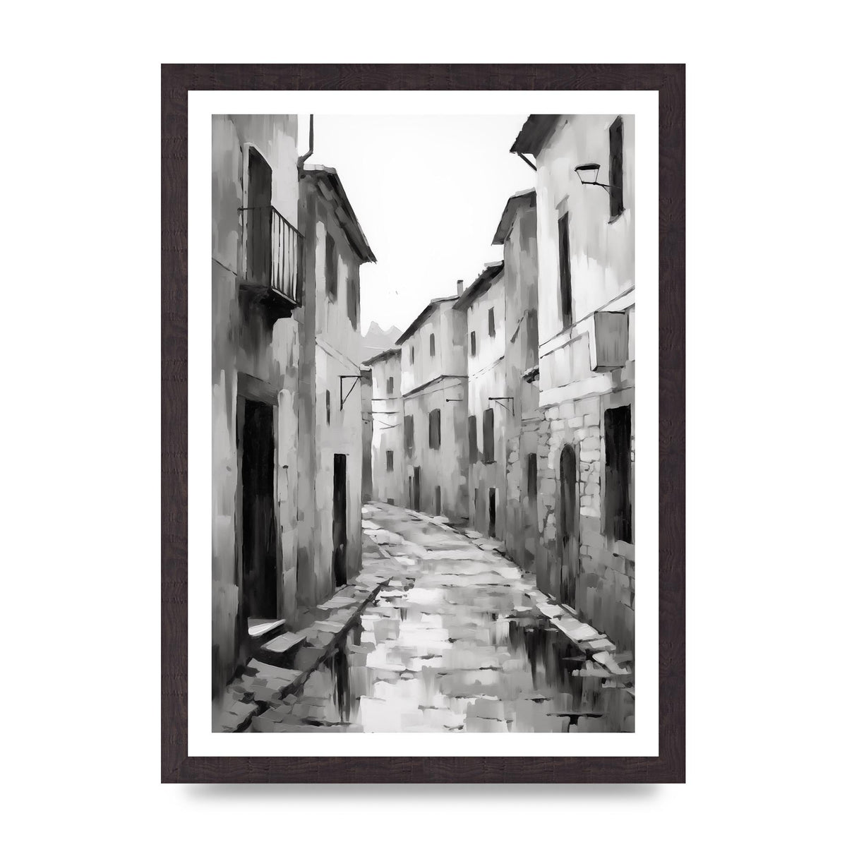 Serene Village Street in Monochrome
