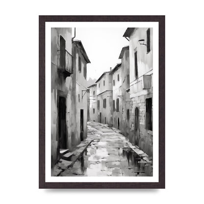 Serene Village Street in Monochrome