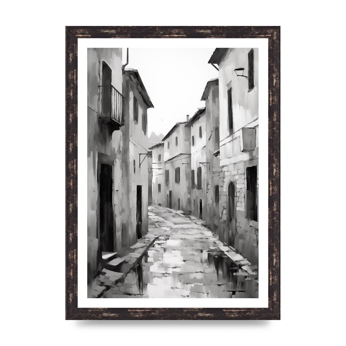 Serene Village Street in Monochrome