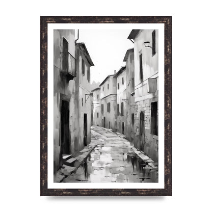Serene Village Street in Monochrome
