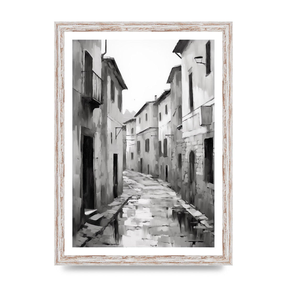 Serene Village Street in Monochrome