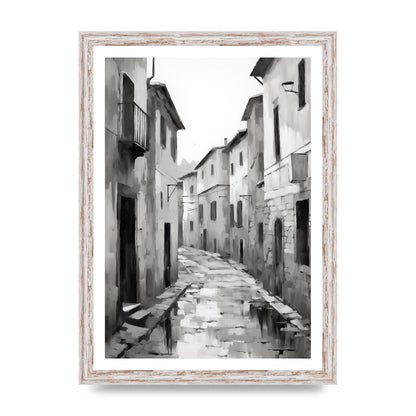 Serene Village Street in Monochrome