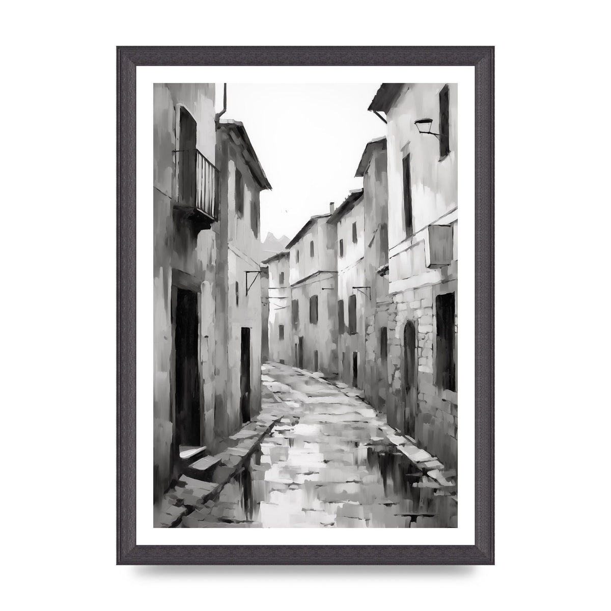 Serene Village Street in Monochrome