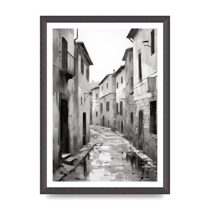 Serene Village Street in Monochrome