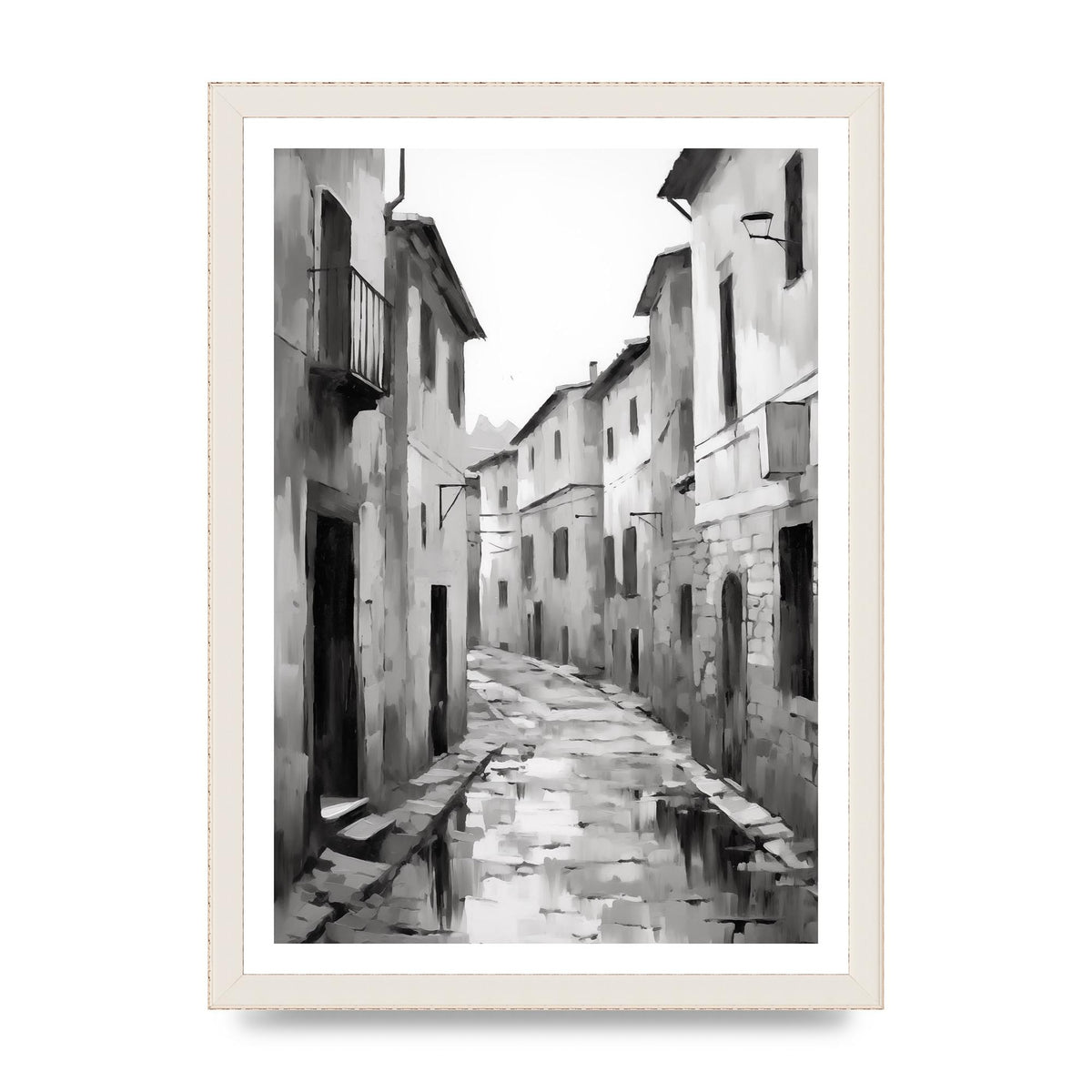 Serene Village Street in Monochrome