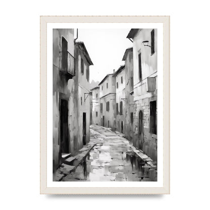 Serene Village Street in Monochrome