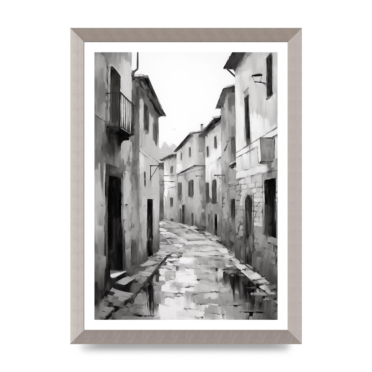 Serene Village Street in Monochrome