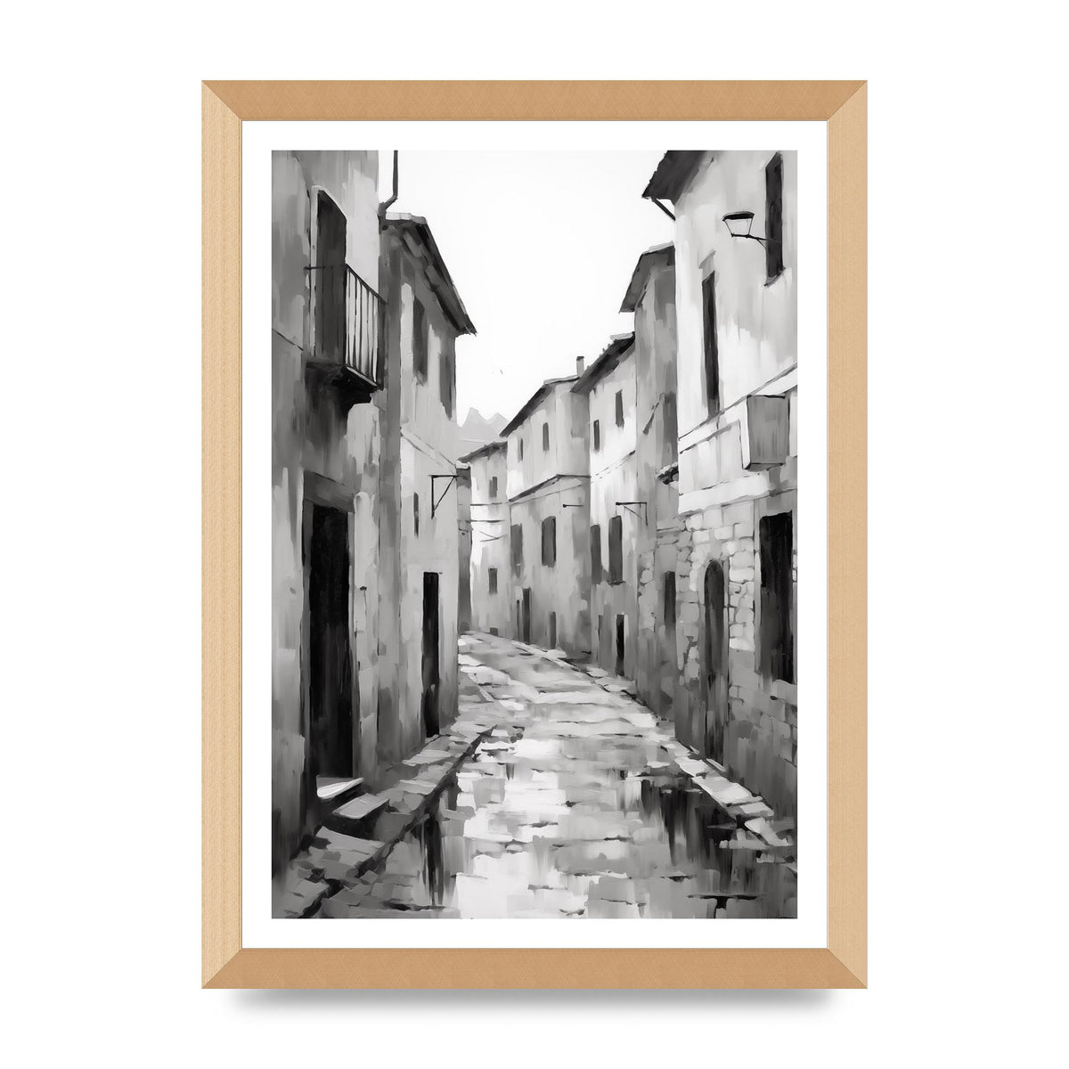 Serene Village Street in Monochrome
