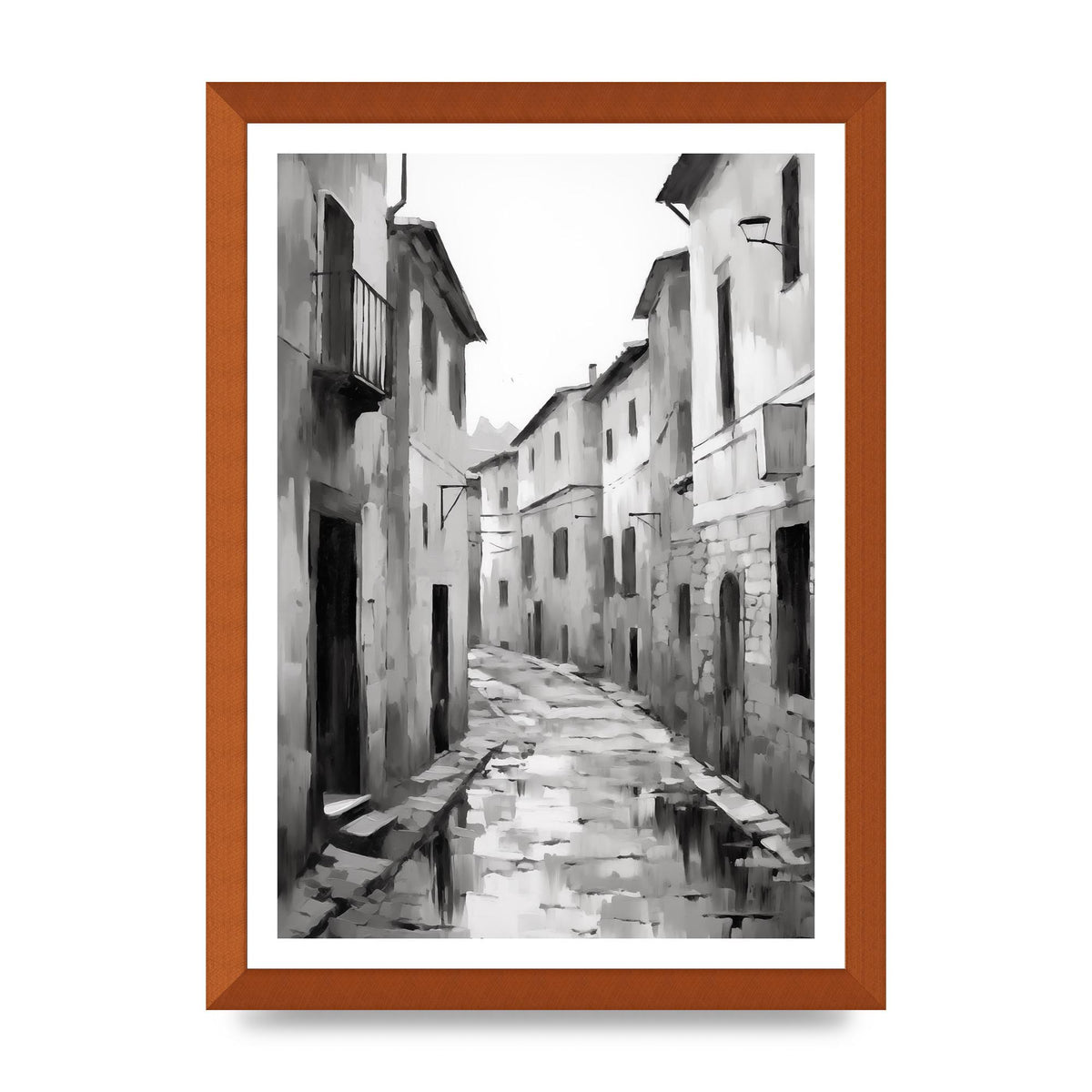 Serene Village Street in Monochrome