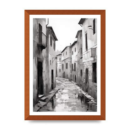 Serene Village Street in Monochrome