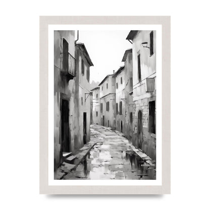 Serene Village Street in Monochrome