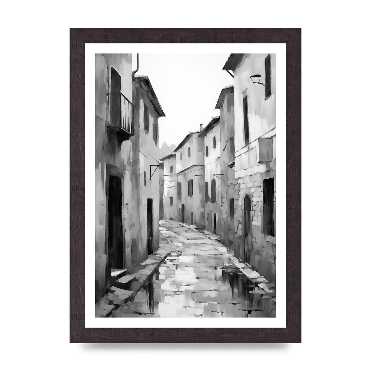 Serene Village Street in Monochrome