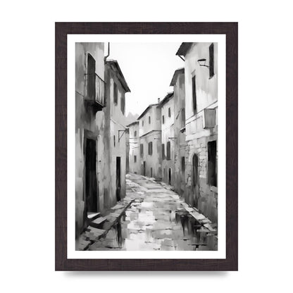 Serene Village Street in Monochrome