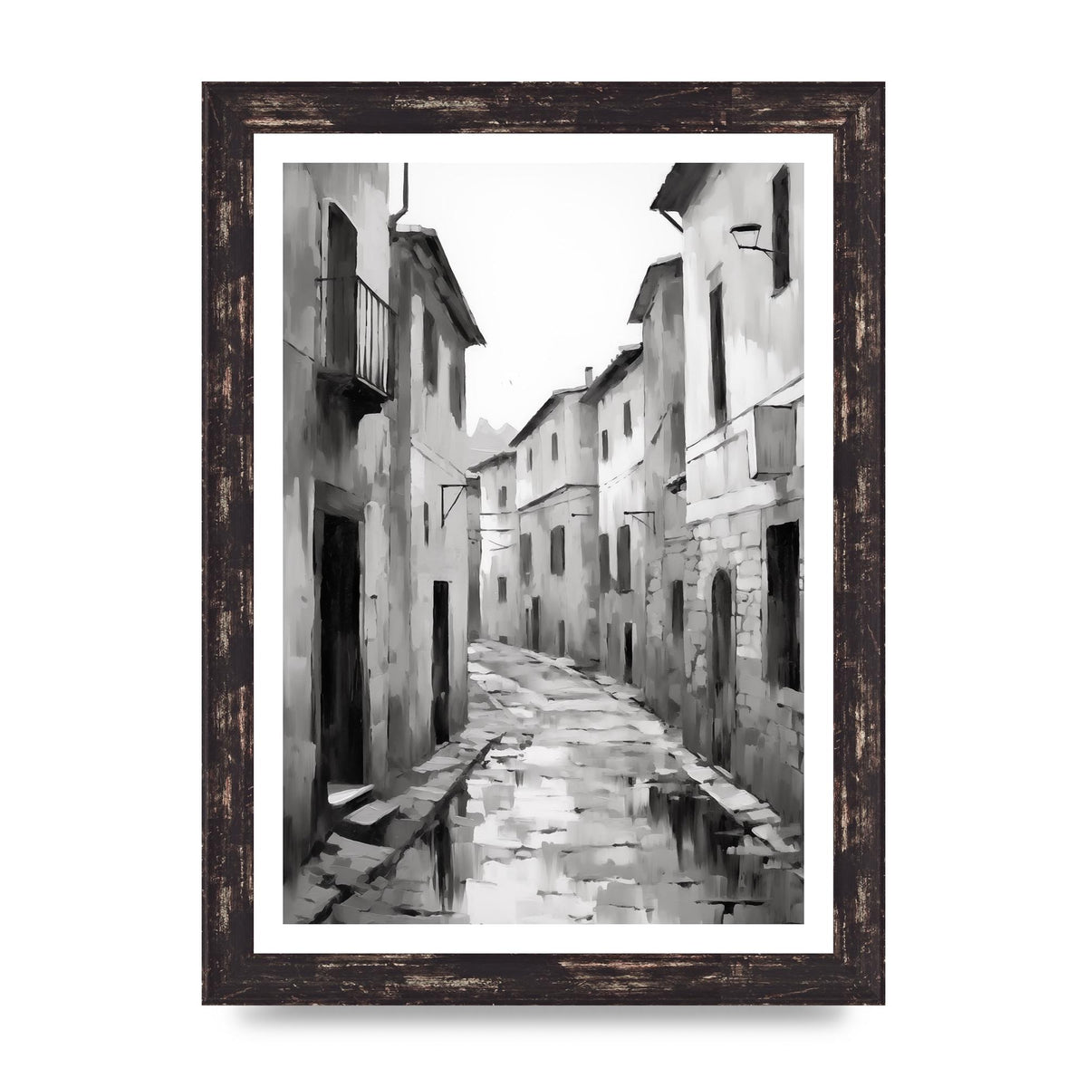 Serene Village Street in Monochrome