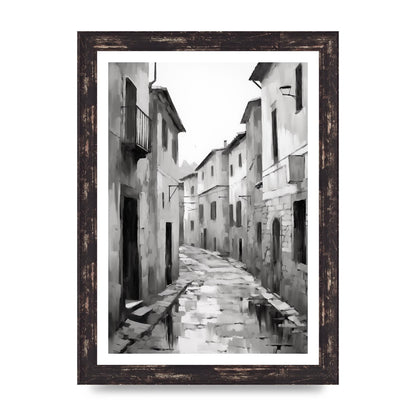 Serene Village Street in Monochrome