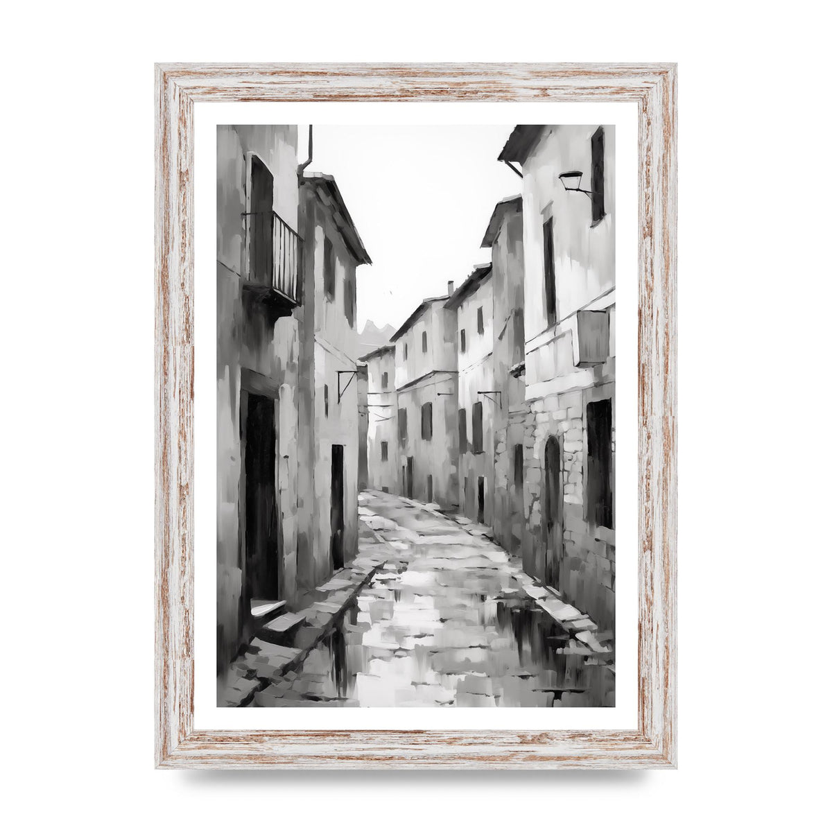 Serene Village Street in Monochrome